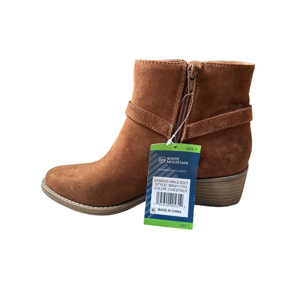 White Mountain Womens Ankle Boot Chestnut Faux Suede Harness Bootie NWT